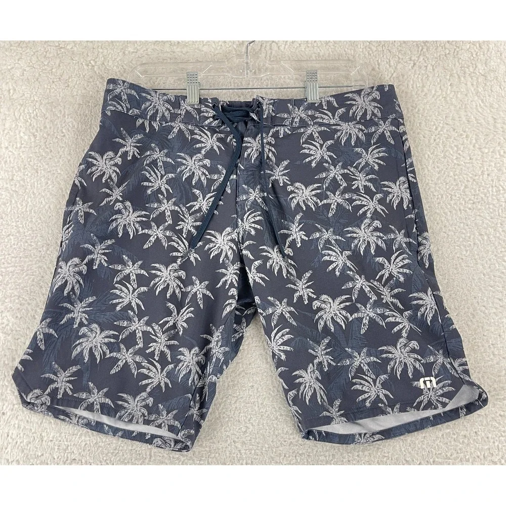 Travis‎ Mathew Sand Bar Board Shorts Mens Size 32 Blue Palm Trees Swimwear Beach